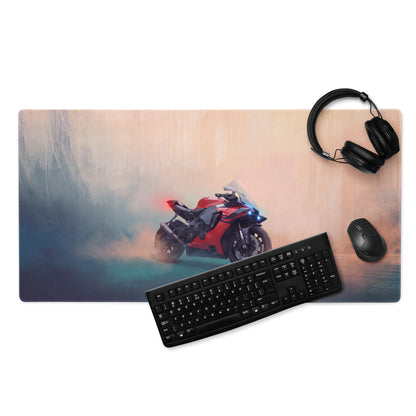 Yamaha R1 Inspired Extended Desk Mat, Racing Motorcycle Office Decor, Smooth Stitched Edges