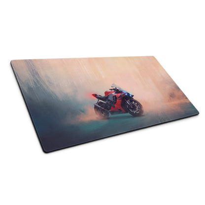Yamaha R1 Inspired Extended Desk Mat, Racing Motorcycle Office Decor, Smooth Stitched Edges