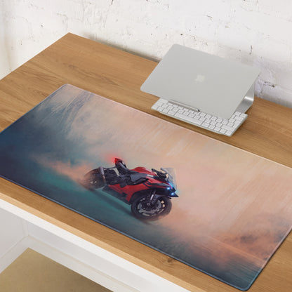 Yamaha R1 Inspired Extended Desk Mat, Racing Motorcycle Office Decor, Smooth Stitched Edges