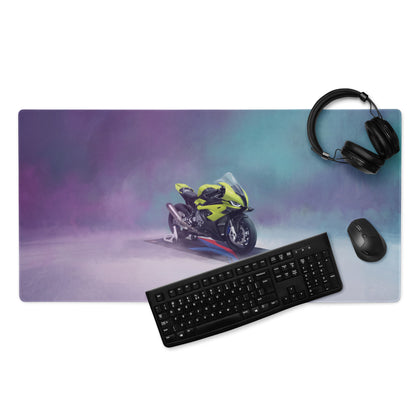 BMW S1000RR Inspired Extra Large Gaming Desk Mat, Neon Green Superbike Office Mousepad