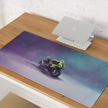 BMW S1000RR Inspired Extra Large Gaming Desk Mat, Neon Green Superbike Office Mousepad