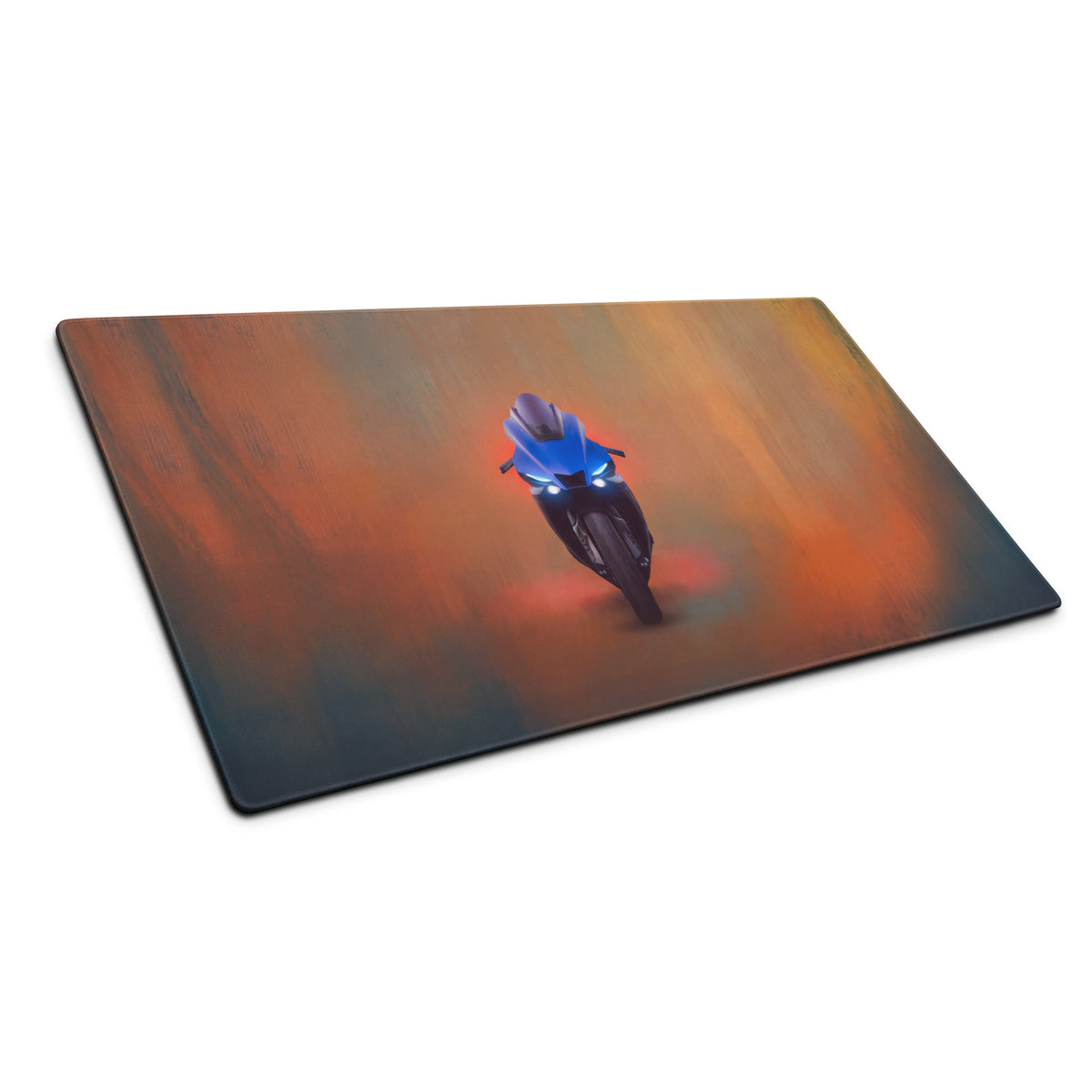 Blue Yamaha YZF-R1 inspired large gaming mousepad with sportbike graphic on rectangular desk protector mat