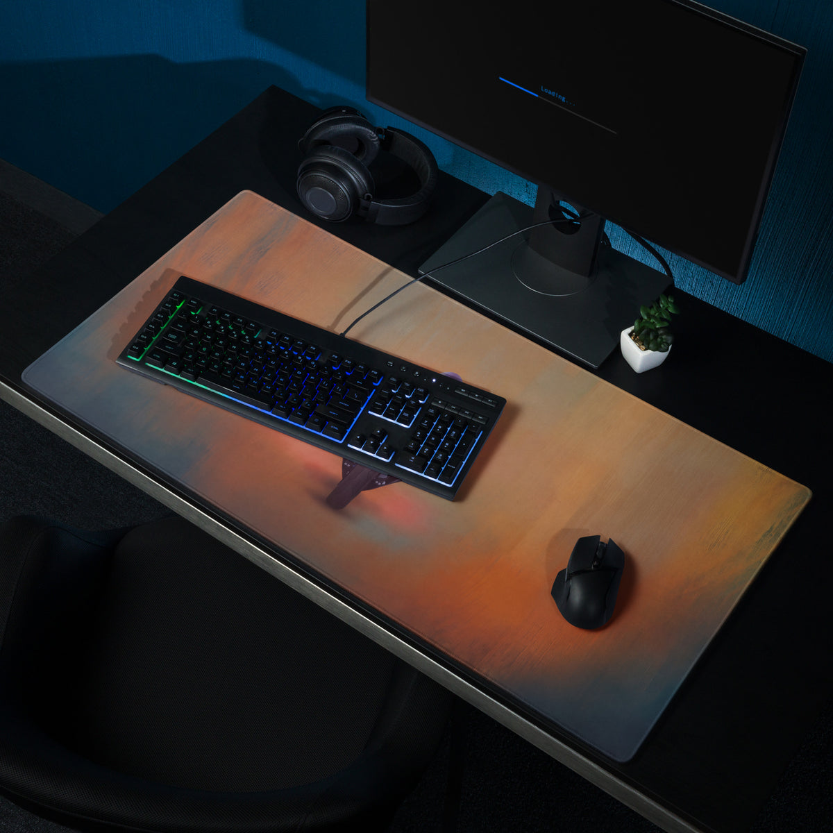 A sleek rectangular yamaha yzf-r1 inspired large gaming mousepad with a warm orange to cool blue gradient surface