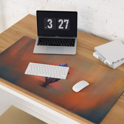 Yamaha YZF-R1 inspired large gaming mousepad with vibrant orange red gradient and hand graphic for desk protection