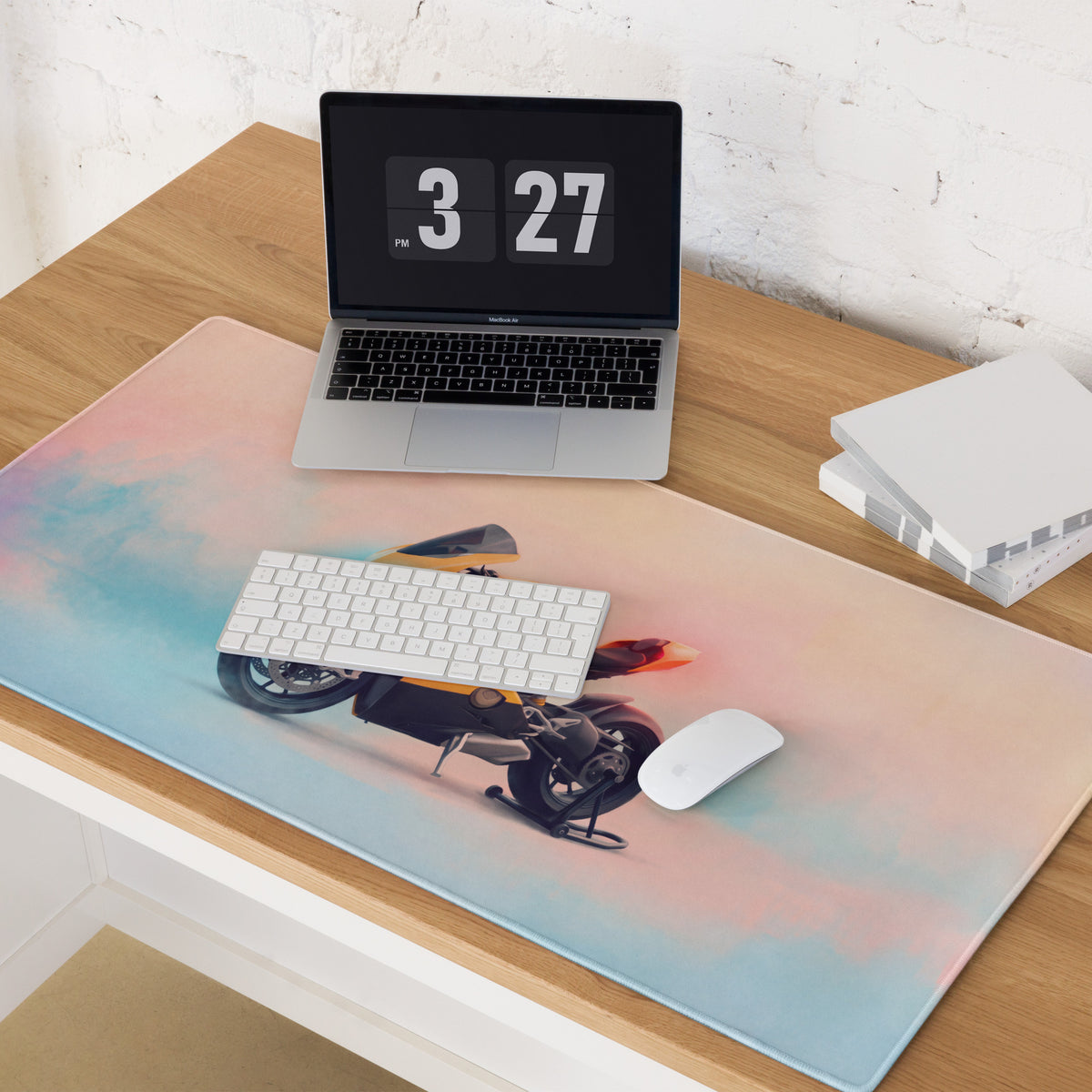 Pastel gradient motorcycle-themed yellow ducati panigale inspired large gaming desk mat mousepad for office use