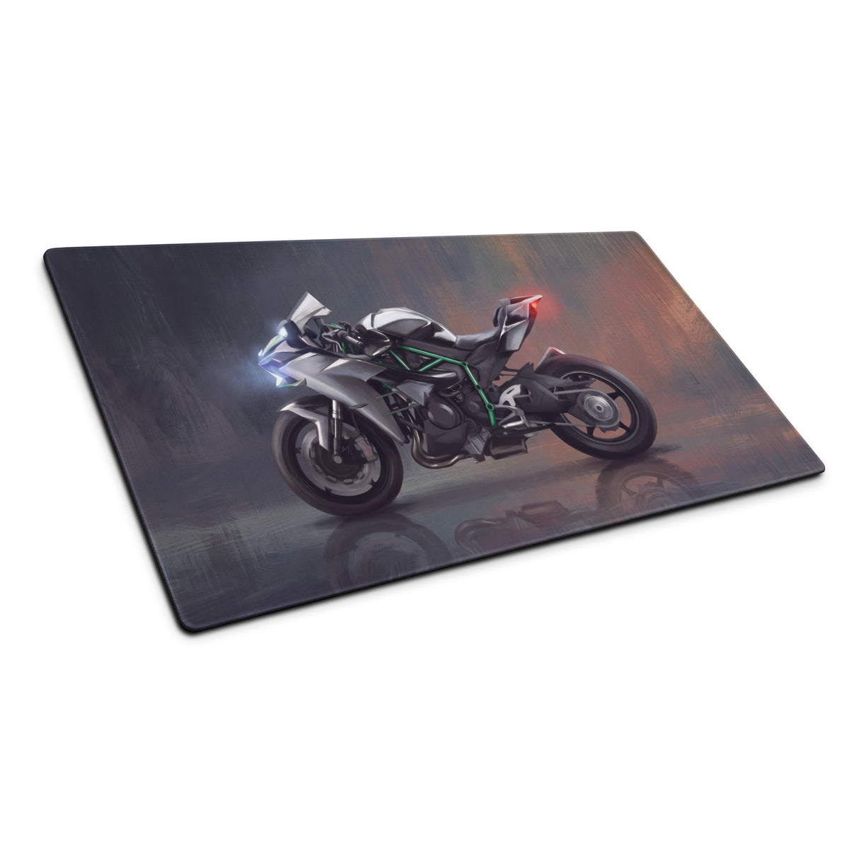 Kawasaki Ninja H2 Inspired Oversized Gaming Desk Pad, Silver and Black Hyperbike Office Mousepad