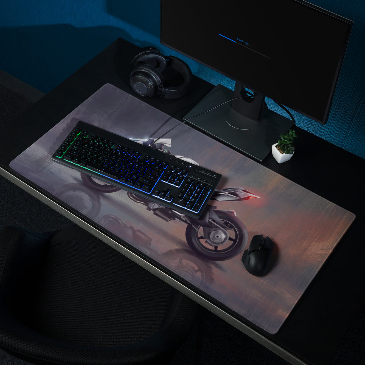 Kawasaki Ninja H2 Inspired Oversized Gaming Desk Pad, Silver and Black Hyperbike Office Mousepad
