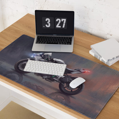 Kawasaki Ninja H2 Inspired Oversized Gaming Desk Pad, Silver and Black Hyperbike Office Mousepad