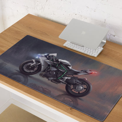 Kawasaki Ninja H2 Inspired Oversized Gaming Desk Pad, Silver and Black Hyperbike Office Mousepad