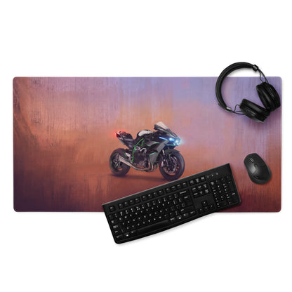 Kawasaki Ninja H2 Inspired Extended Keyboard Mat, Dark Metallic Supercharged Sportbike Desk Pad