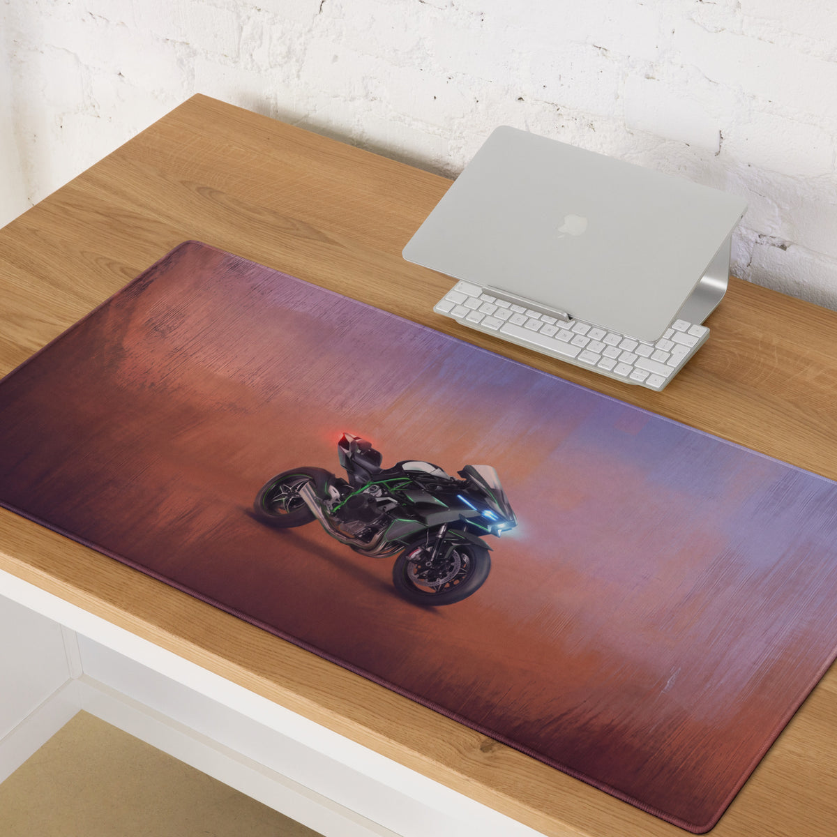 Kawasaki Ninja H2 Inspired Extended Keyboard Mat, Dark Metallic Supercharged Sportbike Desk Pad
