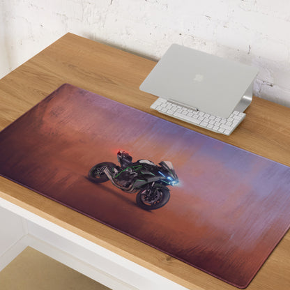 Kawasaki Ninja H2 Inspired Extended Keyboard Mat, Dark Metallic Supercharged Sportbike Desk Pad