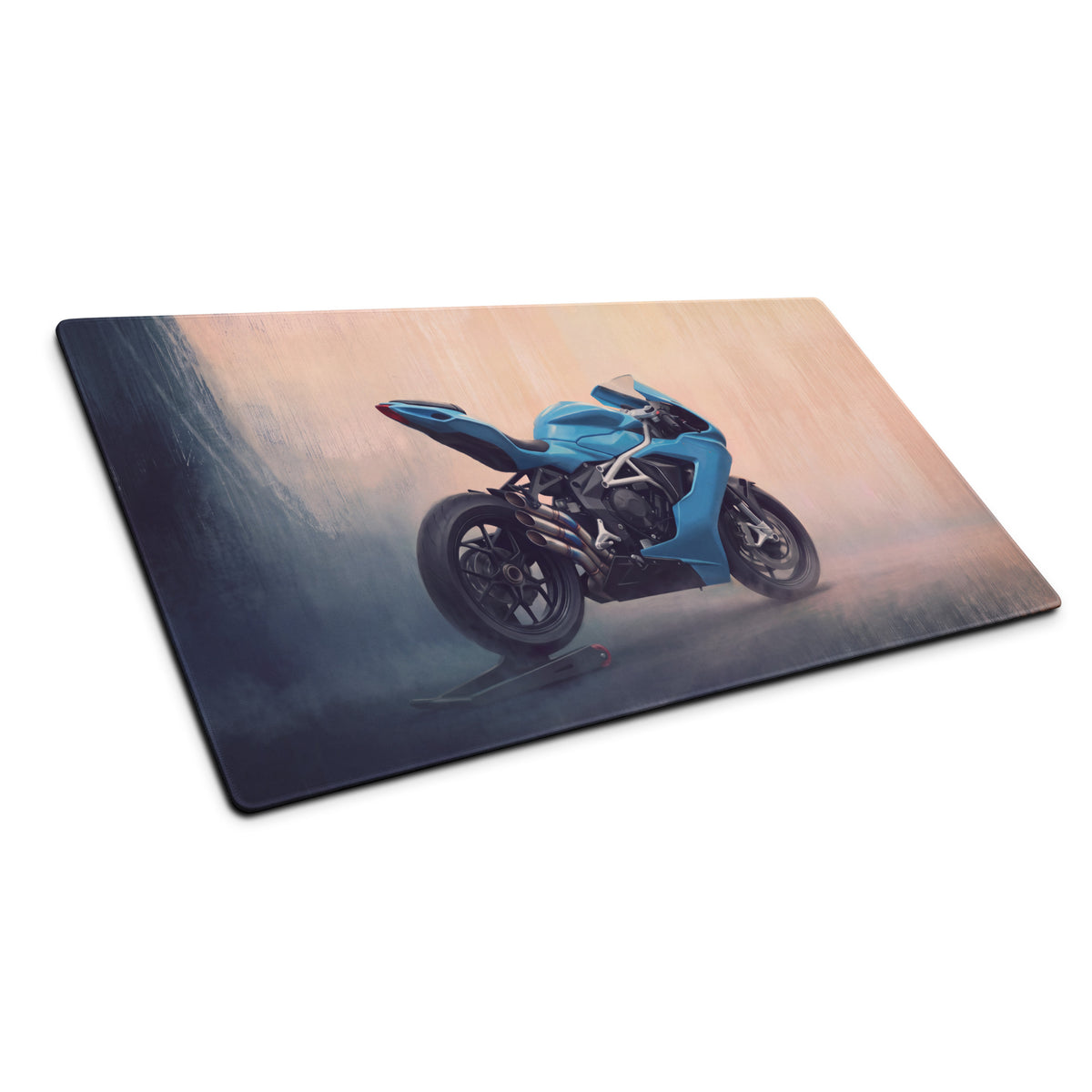 MV Agusta F3 Inspired Extended Gaming Desk Mat, Blue Triple-Exhaust Superbike Mousepad