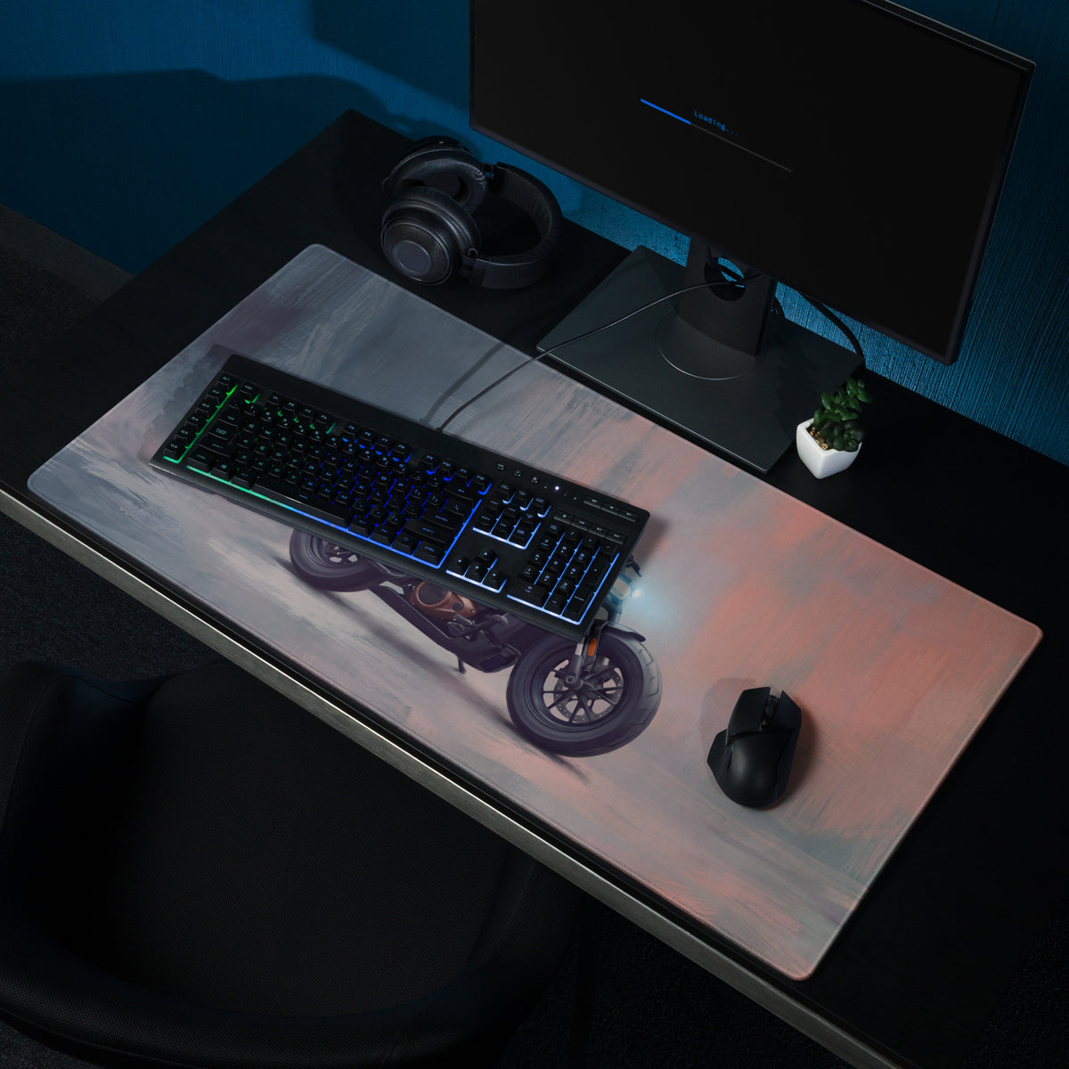 Sportster Inspired Oversized Gaming Desk Protector, American V-Twin Keyboard Mat