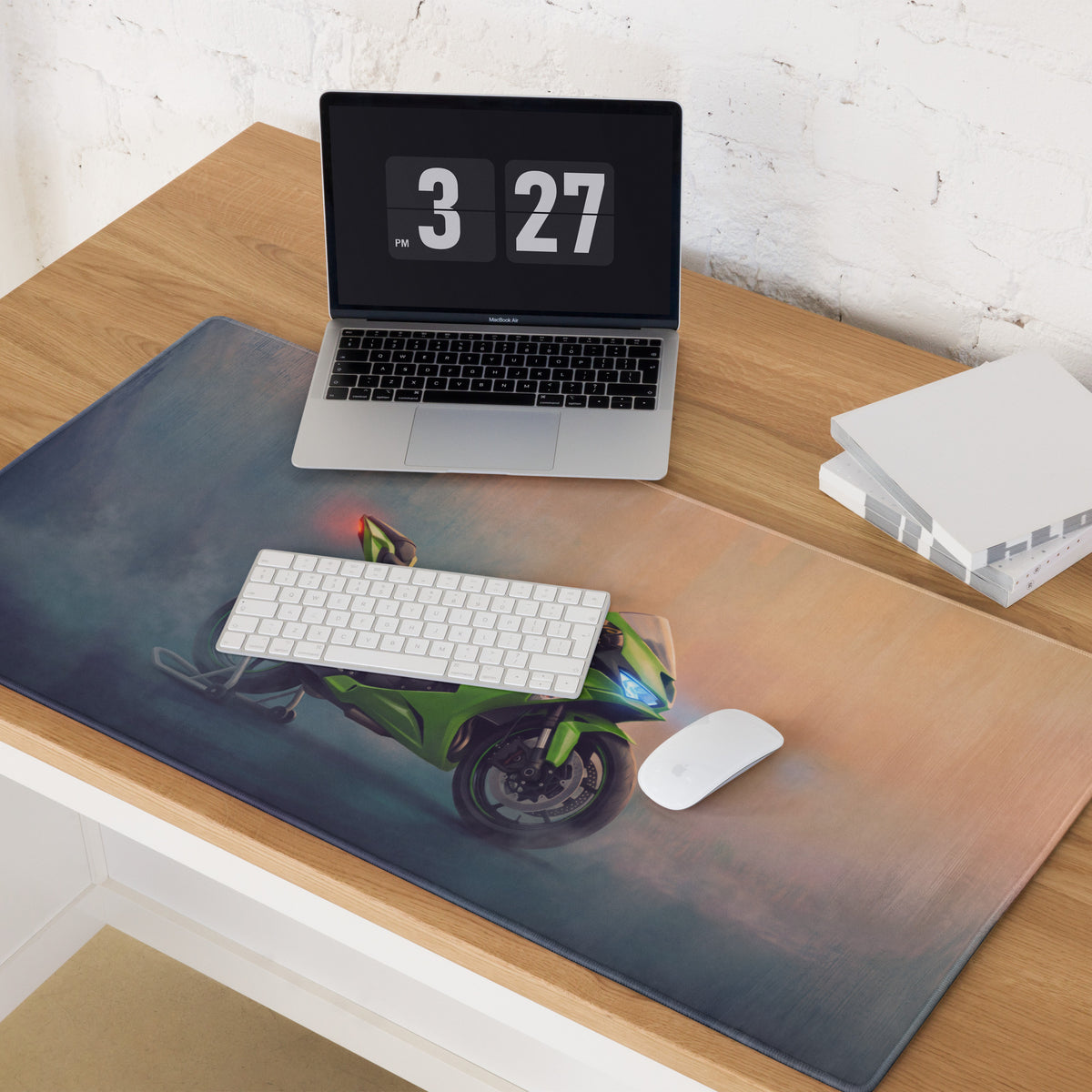 Kawasaki Ninja ZX6R Inspired Oversized Mouse Pad, Lime Green Sportbike Workspace Mat