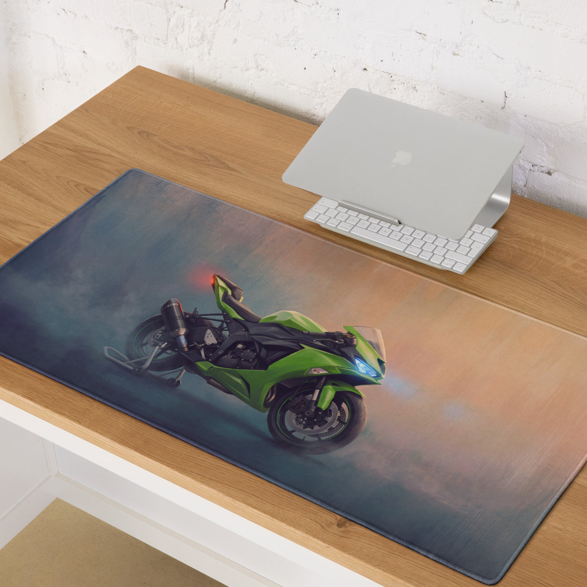 Kawasaki Ninja ZX6R Inspired Oversized Mouse Pad, Lime Green Sportbike Workspace Mat