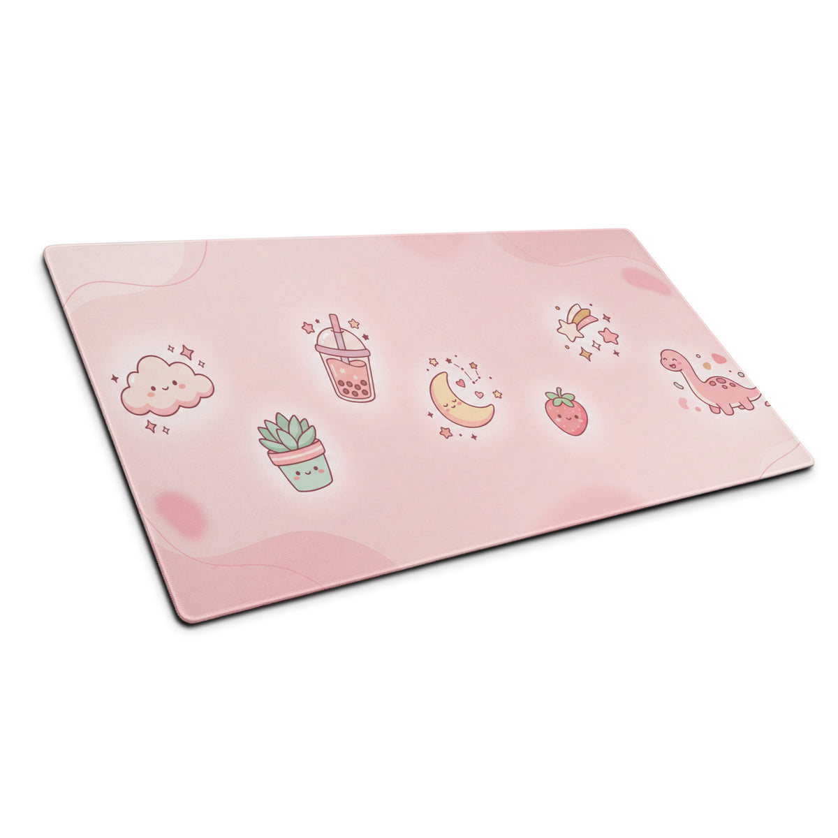 Pink Cute Gaming Mouse Pad With Strawberries And Clouds Design