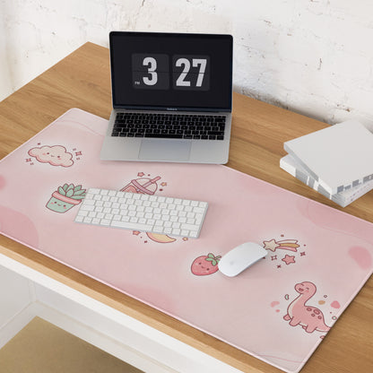 Pink Cute Gaming Mouse Pad With Strawberries And Clouds Design