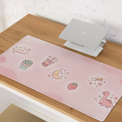 Pink Cute Gaming Mouse Pad With Strawberries And Clouds Design