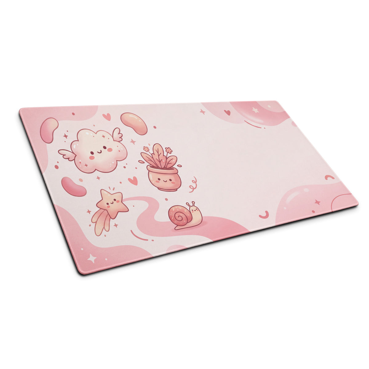 Pink Cute Cartoon Mouse Pad Large Non Slip Girly Hearts And Stars Design