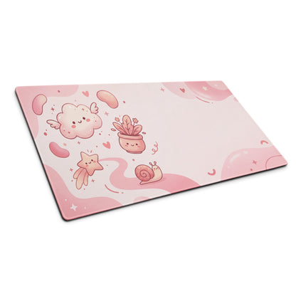 Pink Cute Cartoon Mouse Pad Large Non Slip Girly Hearts And Stars Design