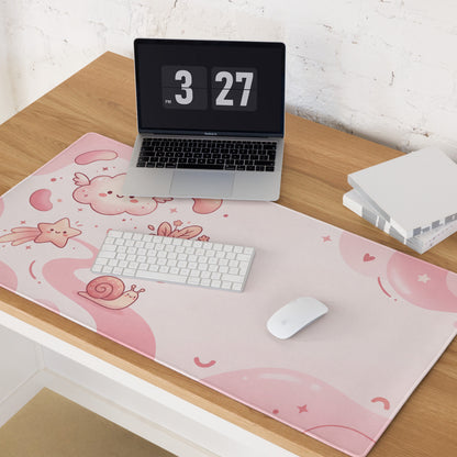 Pink Cute Cartoon Mouse Pad Large Non Slip Girly Hearts And Stars Design