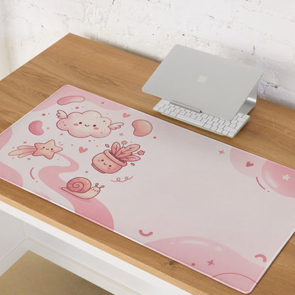 Pink Cute Cartoon Mouse Pad Large Non Slip Girly Hearts And Stars Design