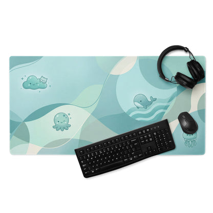 Cute Ocean Friends Gaming Mouse Pad - Blue Teal Mat For Cute Setup