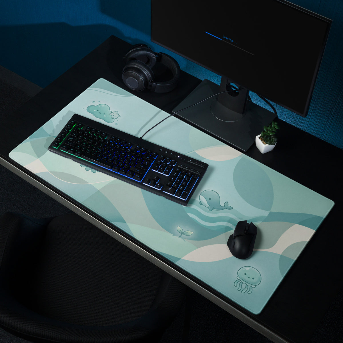 Cute Ocean Friends Gaming Mouse Pad - Blue Teal Mat For Cute Setup
