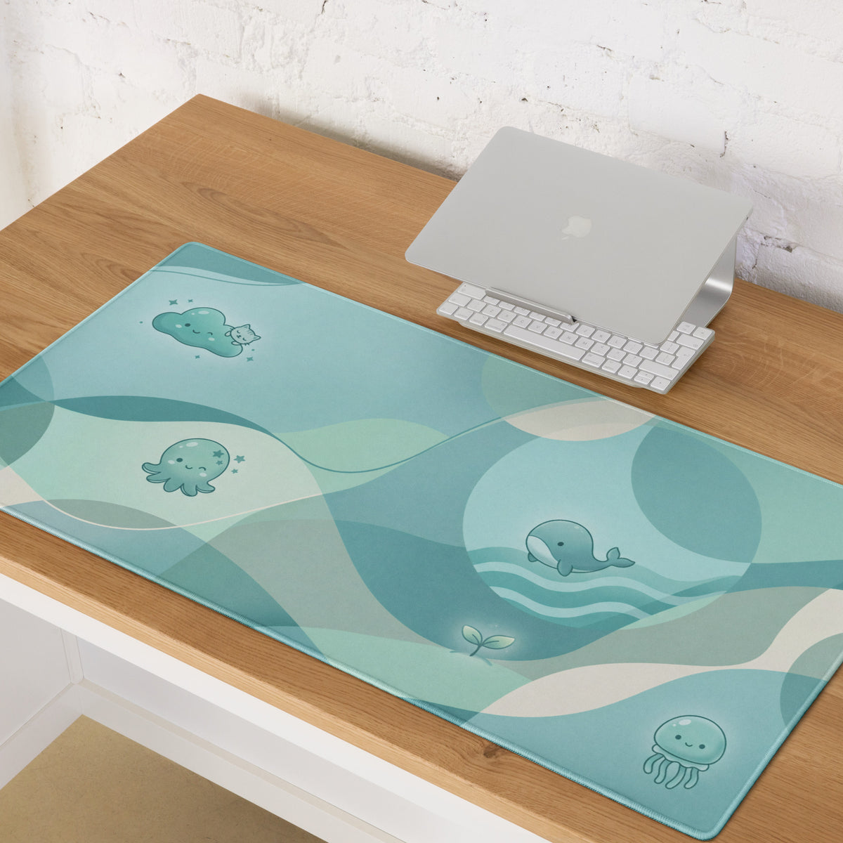 Cute Ocean Friends Gaming Mouse Pad - Blue Teal Mat For Cute Setup