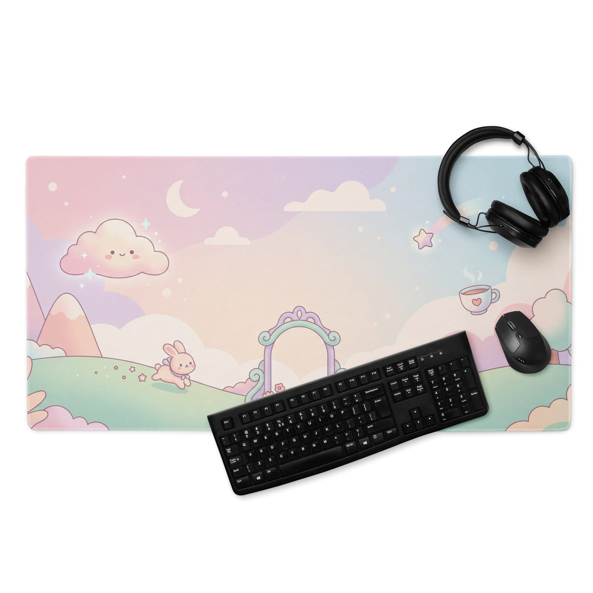 Pastel Cute Bunny Clouds Mouse Pad