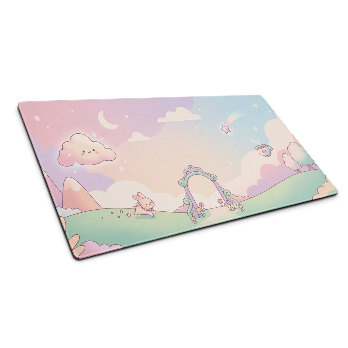 Pastel Cute Bunny Clouds Mouse Pad