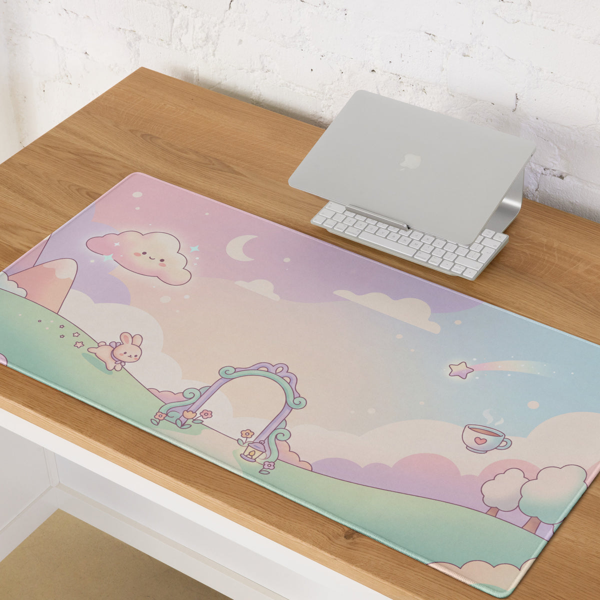 Pastel Cute Bunny Clouds Mouse Pad