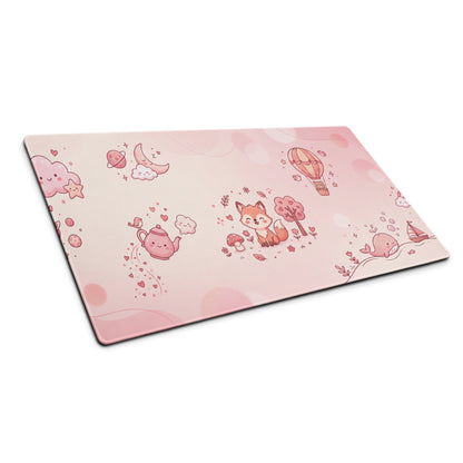 Pink Cute Gaming Mouse Pad With Hearts & Fox