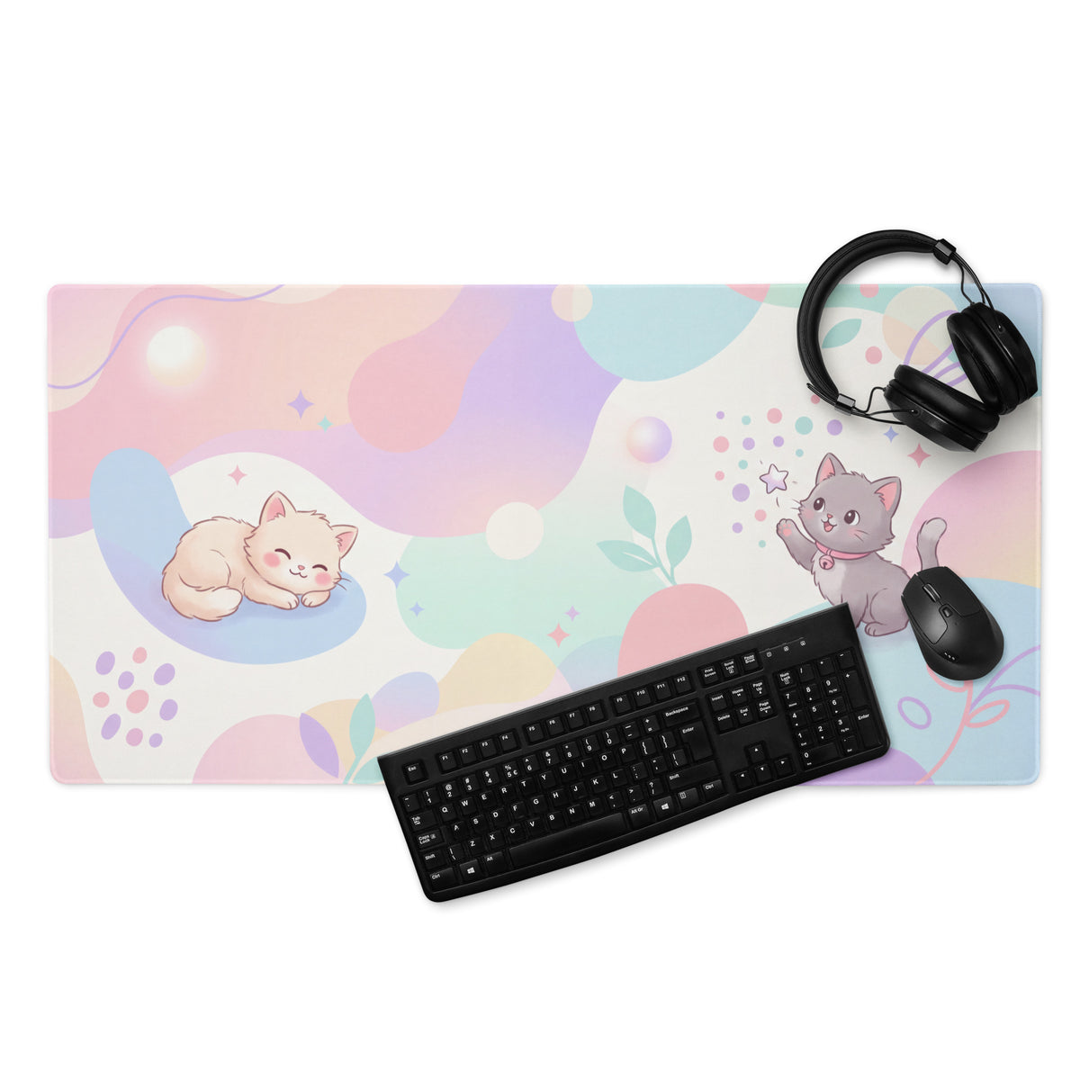 Pastel Rainbow Kitty Themed Gaming Mouse Pad