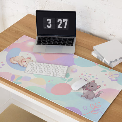 Pastel Rainbow Kitty Themed Gaming Mouse Pad