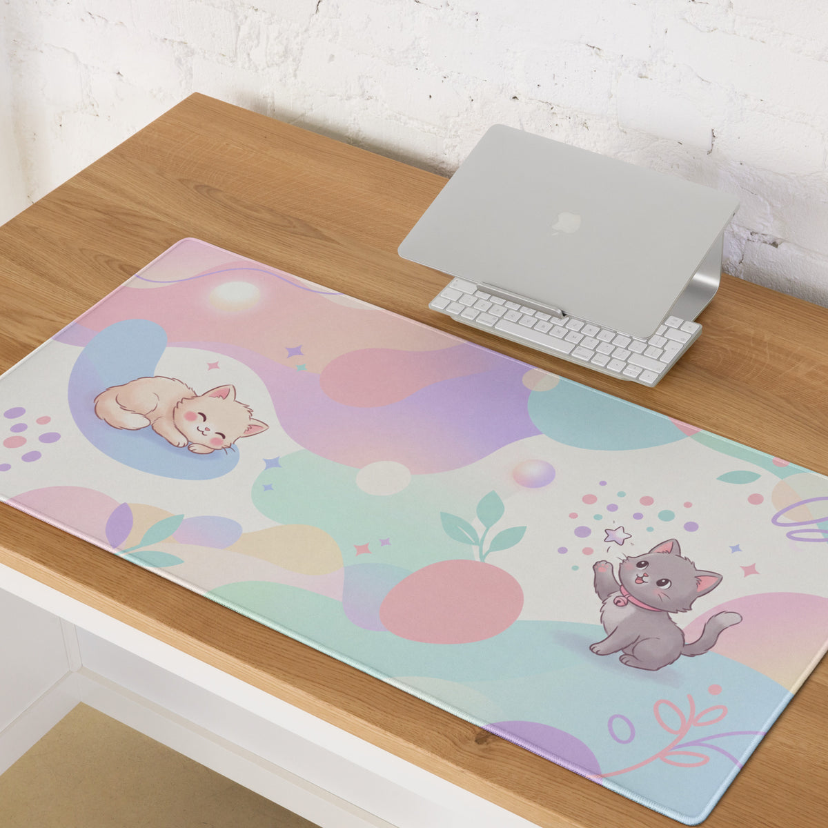 Pastel Rainbow Kitty Themed Gaming Mouse Pad