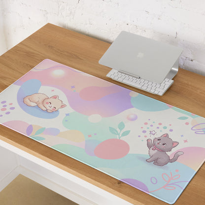 Pastel Rainbow Kitty Themed Gaming Mouse Pad