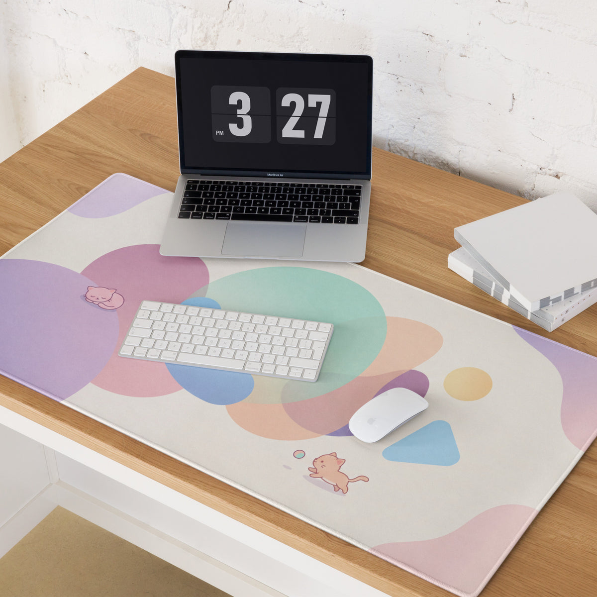 Pastel Kitty Mouse Pad Gaming Desk Mat With Cute Colors