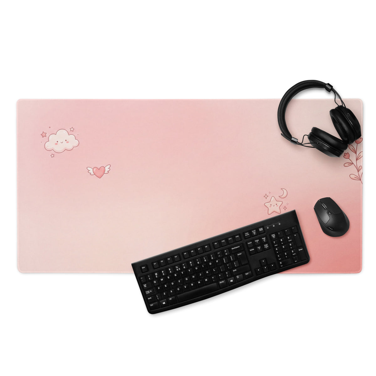 Pink Gradient Cute Cloud Hearts Gaming Mouse Pad