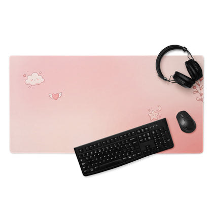 Pink Gradient Cute Cloud Hearts Gaming Mouse Pad