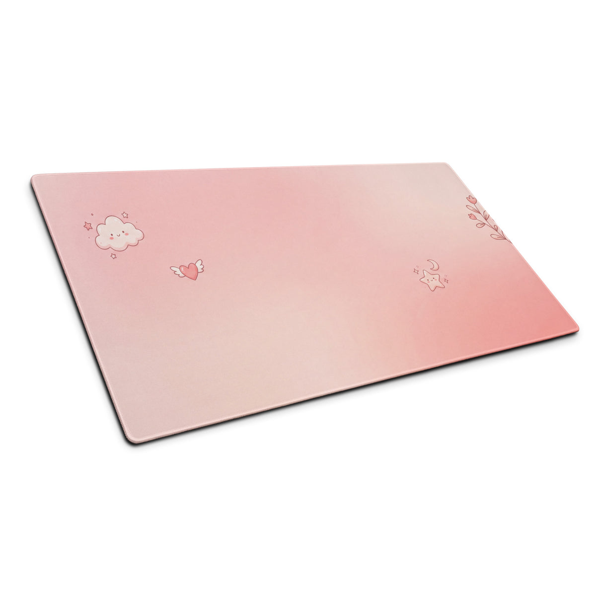 Pink Gradient Cute Cloud Hearts Gaming Mouse Pad