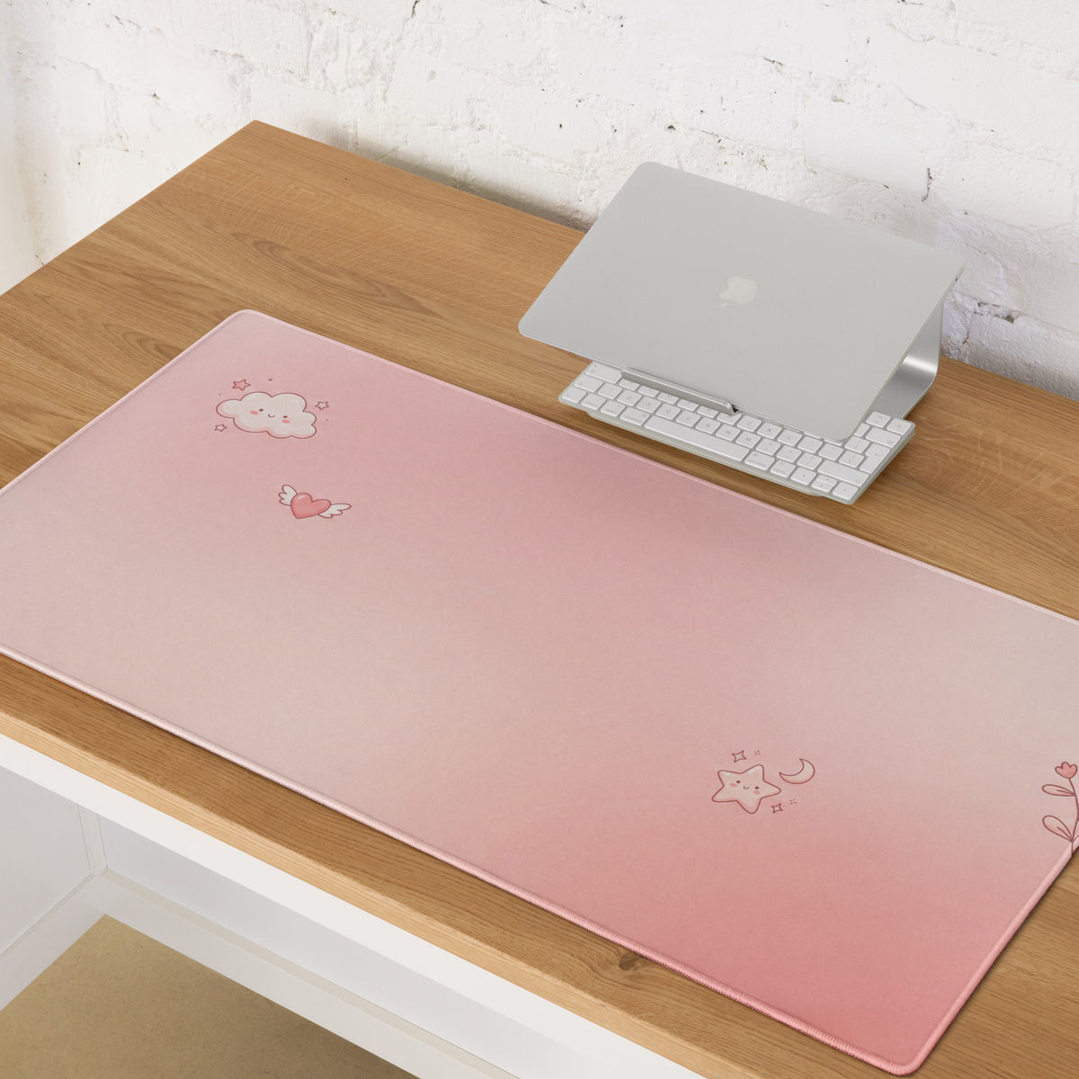 Pink Gradient Cute Cloud Hearts Gaming Mouse Pad
