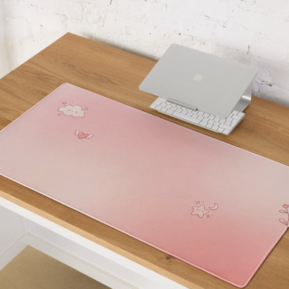 Pink Gradient Cute Cloud Hearts Gaming Mouse Pad