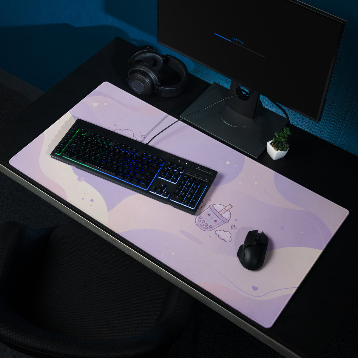 Cute Purple Galaxy Gaming Mouse Pad With Cute Stars