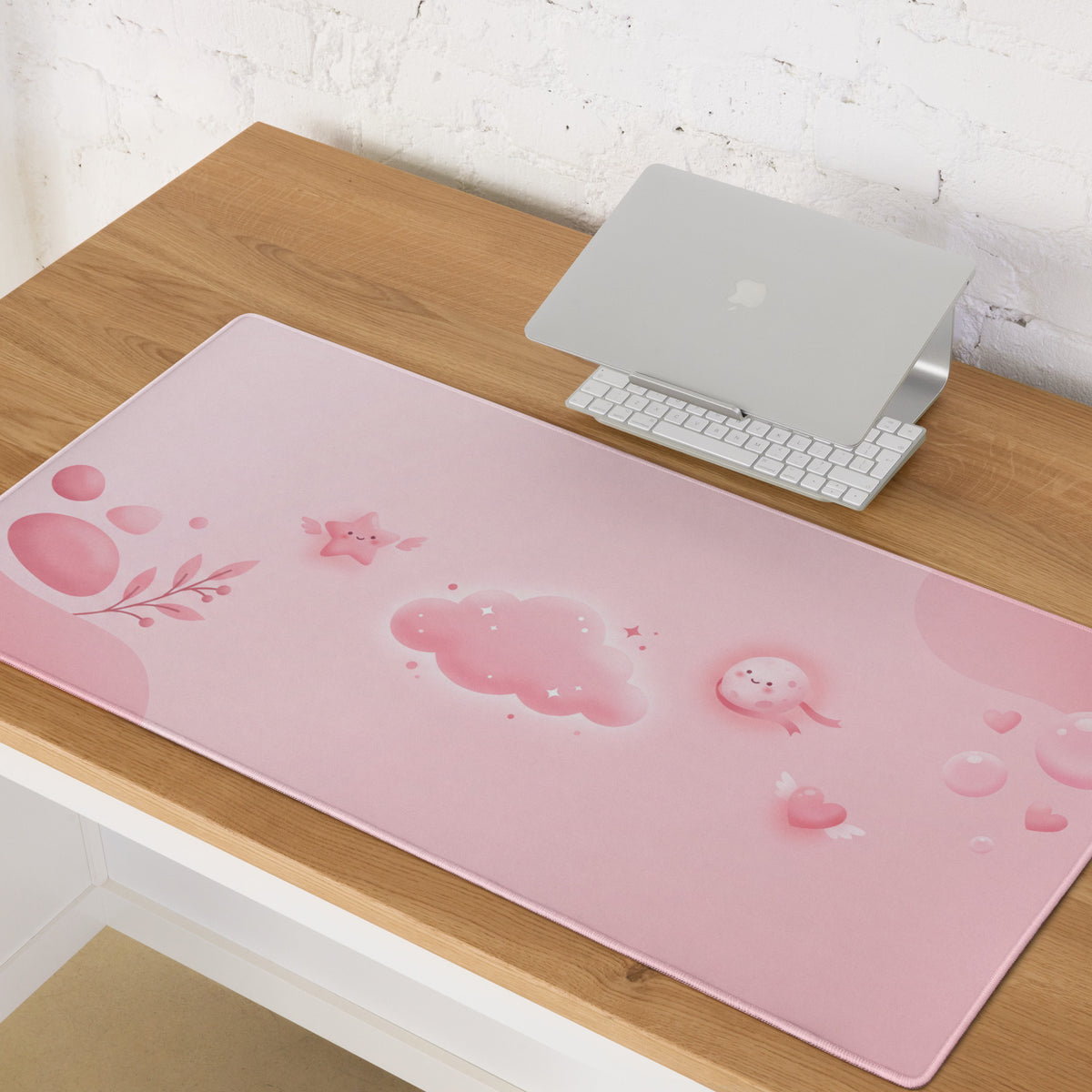 Pink Cute Galaxy Mouse Pad With Hearts And Stars