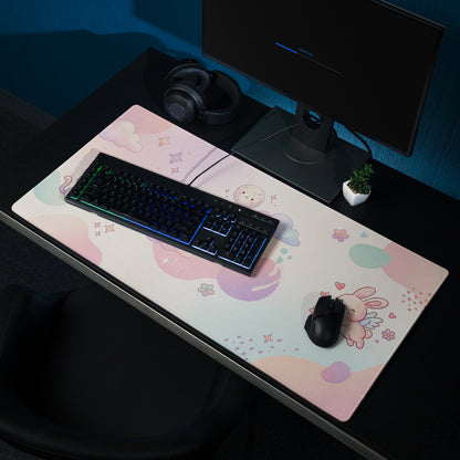 Pastel Cute Dream World Gaming Mouse Pad With Moon Bunny Cats