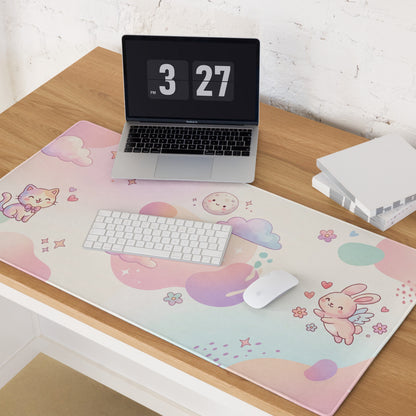 Pastel Cute Dream World Gaming Mouse Pad With Moon Bunny Cats