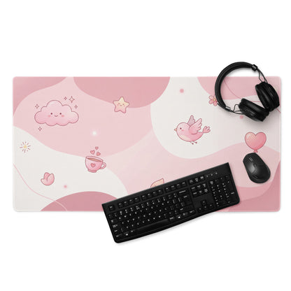Pink Cute Cloud Hearts Gaming Mouse Pad
