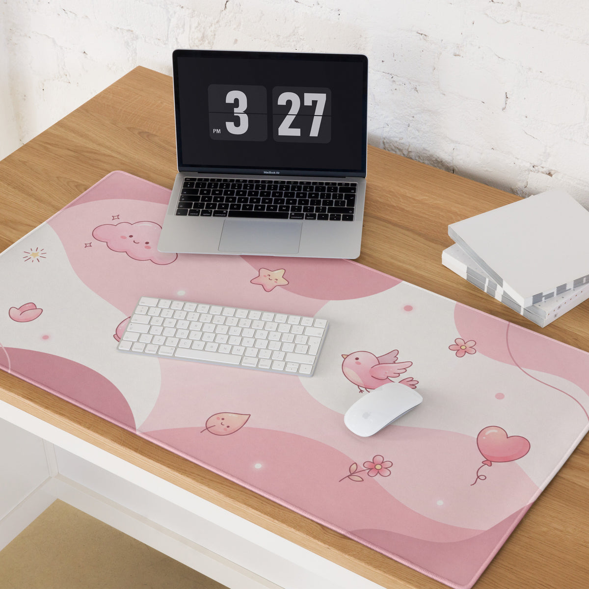 Pink Cute Cloud Hearts Gaming Mouse Pad